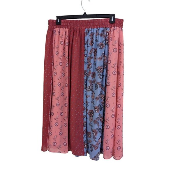 Womens Patchwork Midi Skirt Floral Plus Size 1X Boho Orange Coral Sheer Lined - Picture 3 of 6